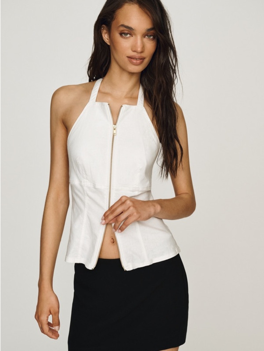 Pilcro by Anthropologie Linen Zip-Front Halter Top